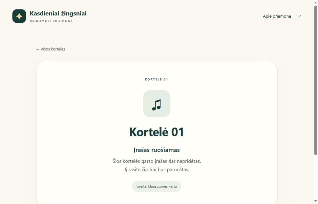 Tikras kortelės puslapis. Garso failai dar nepridėti; techninė platforma paruo&scaron;ta papildymui.